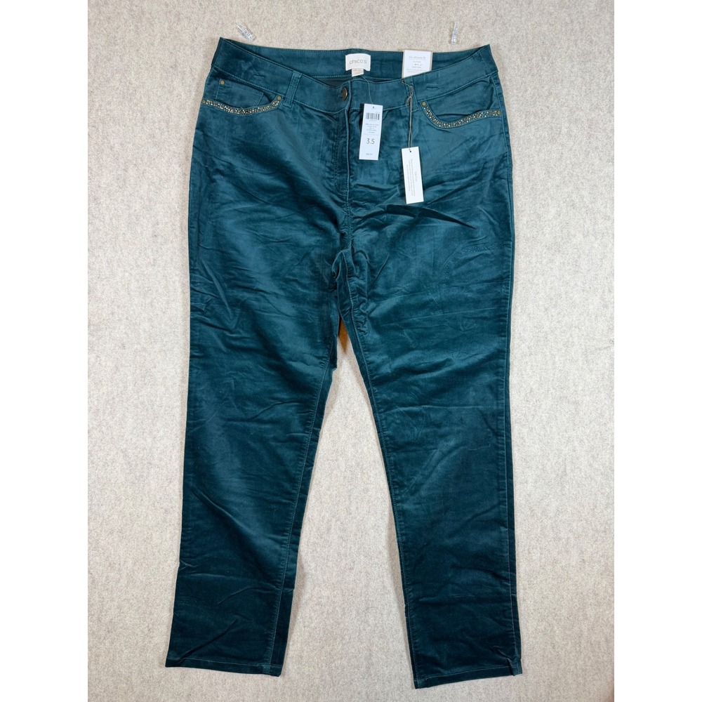P95. Chicos So Slimming Ultimate Fit Corduroy Pants Green Studded Size 3.5 XL